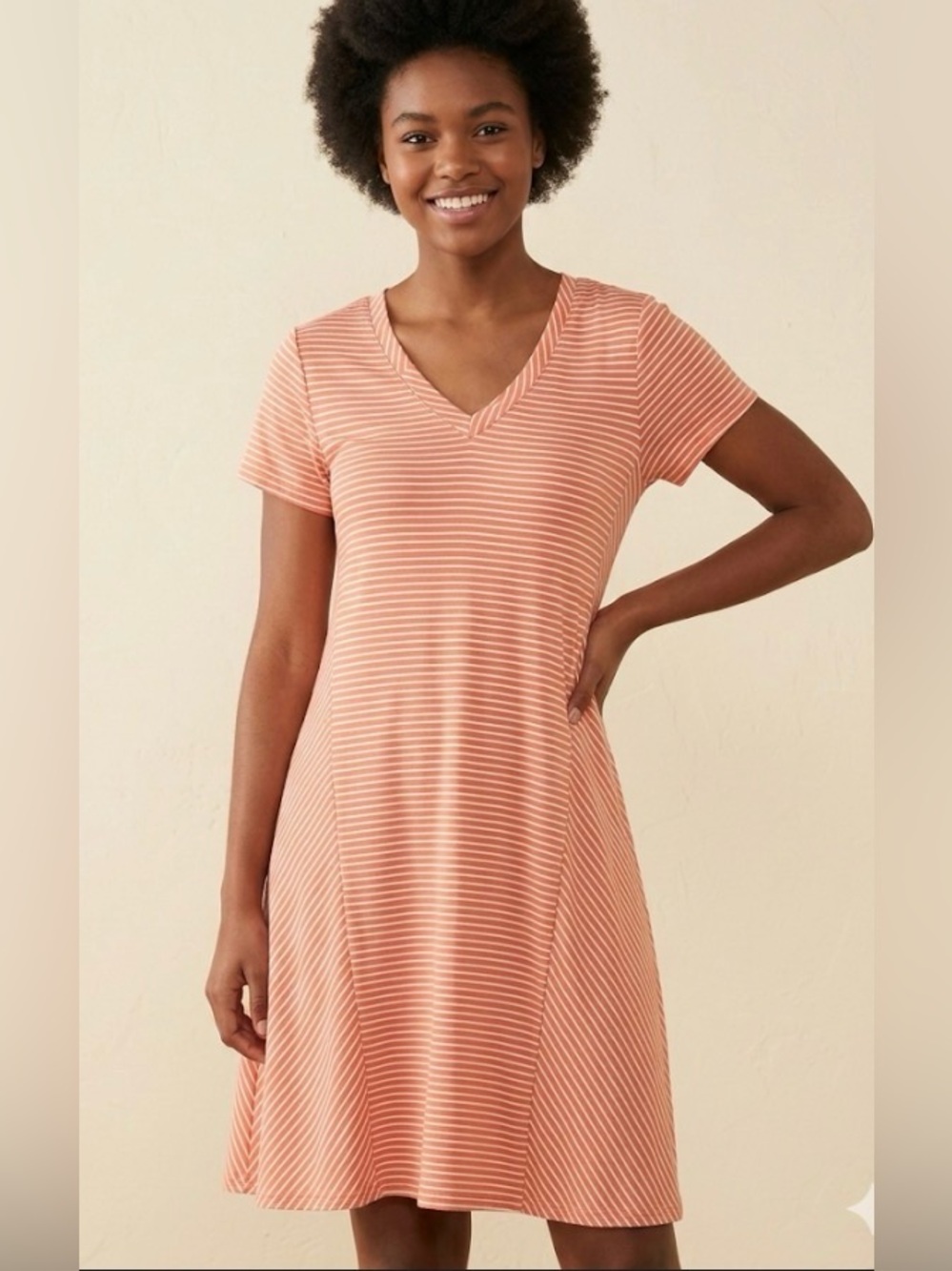 West loop size large short sleeve, coral and white stripe dress